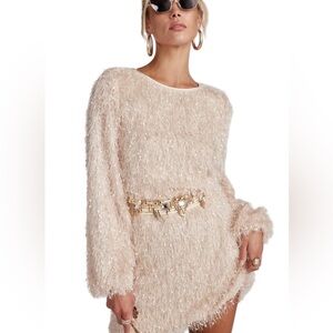 12th Tribe NWT Textured Long Sleeve Cream Cocktail Party Holiday Mini Dress S